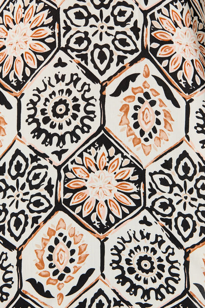 Like a Charm Shirt in Cream With Rust Tile Print