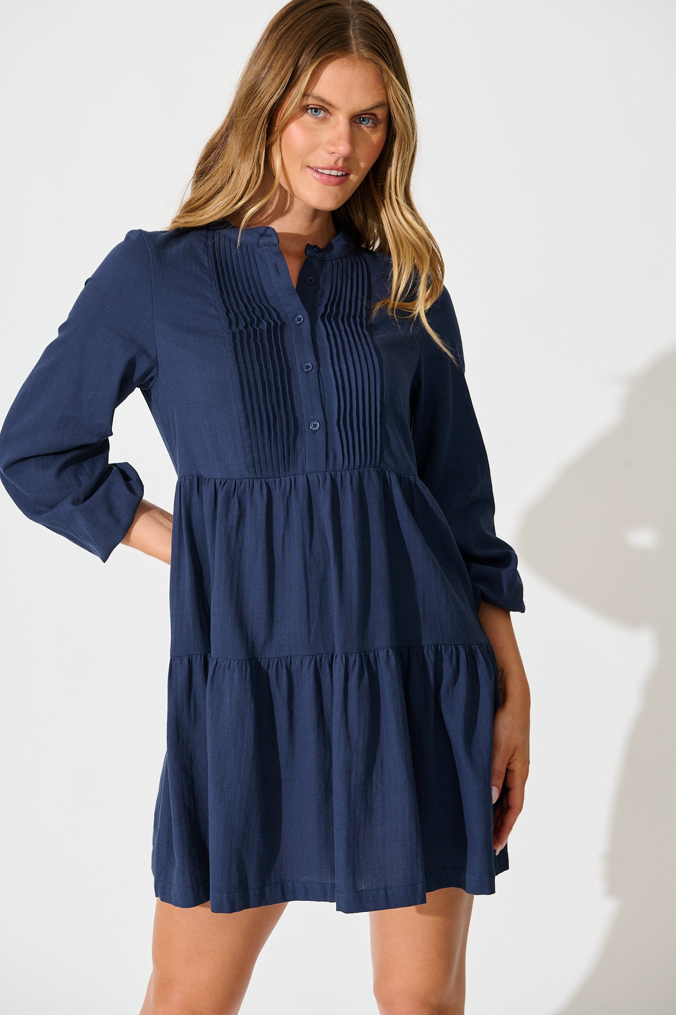 Inca Shirt Dress In Navy Cotton