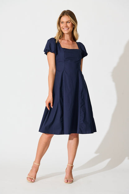 Eternity Midi Dress in Navy Cotton