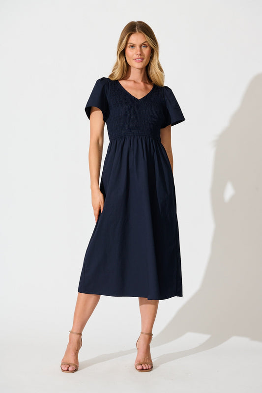 Zest Midi Dress in Navy Cotton