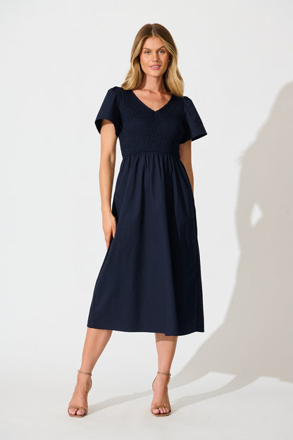 Zest Midi Dress in Navy Cotton