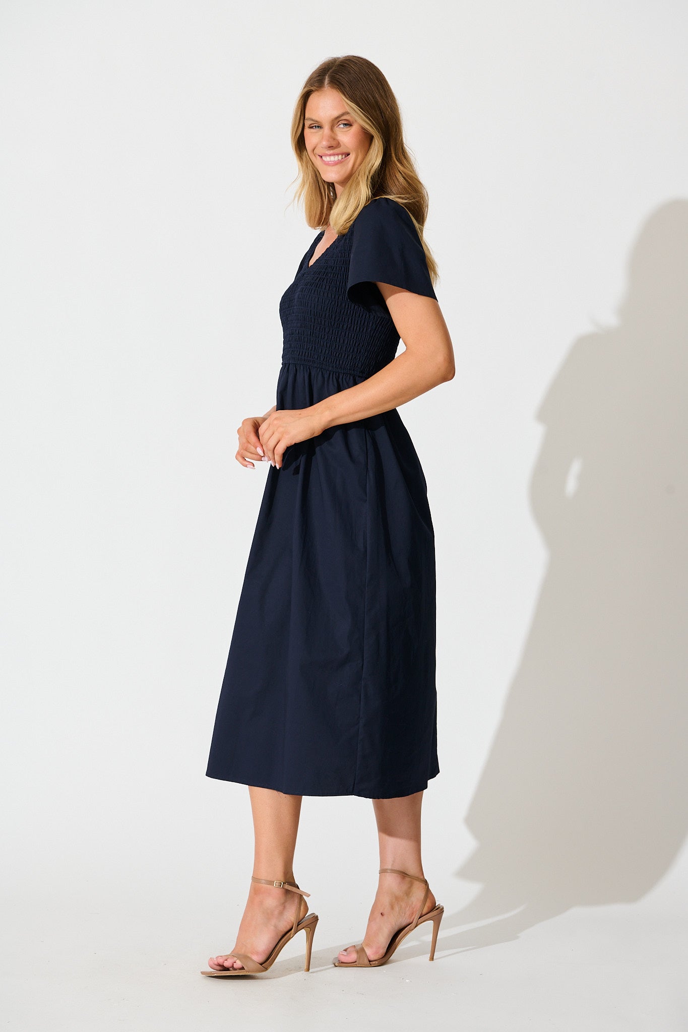 Zest Midi Dress in Navy Cotton