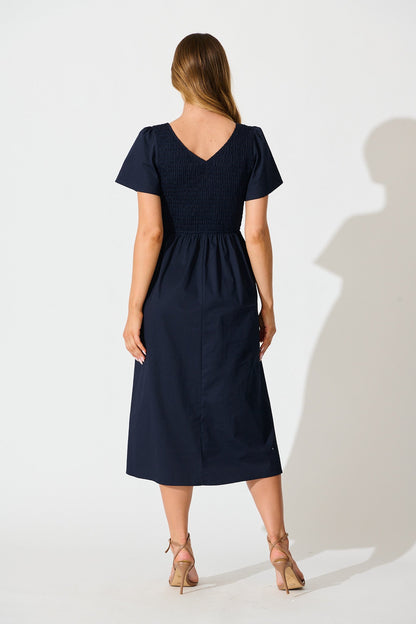 Zest Midi Dress in Navy Cotton