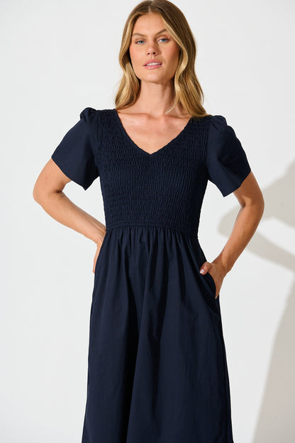 Zest Midi Dress in Navy Cotton