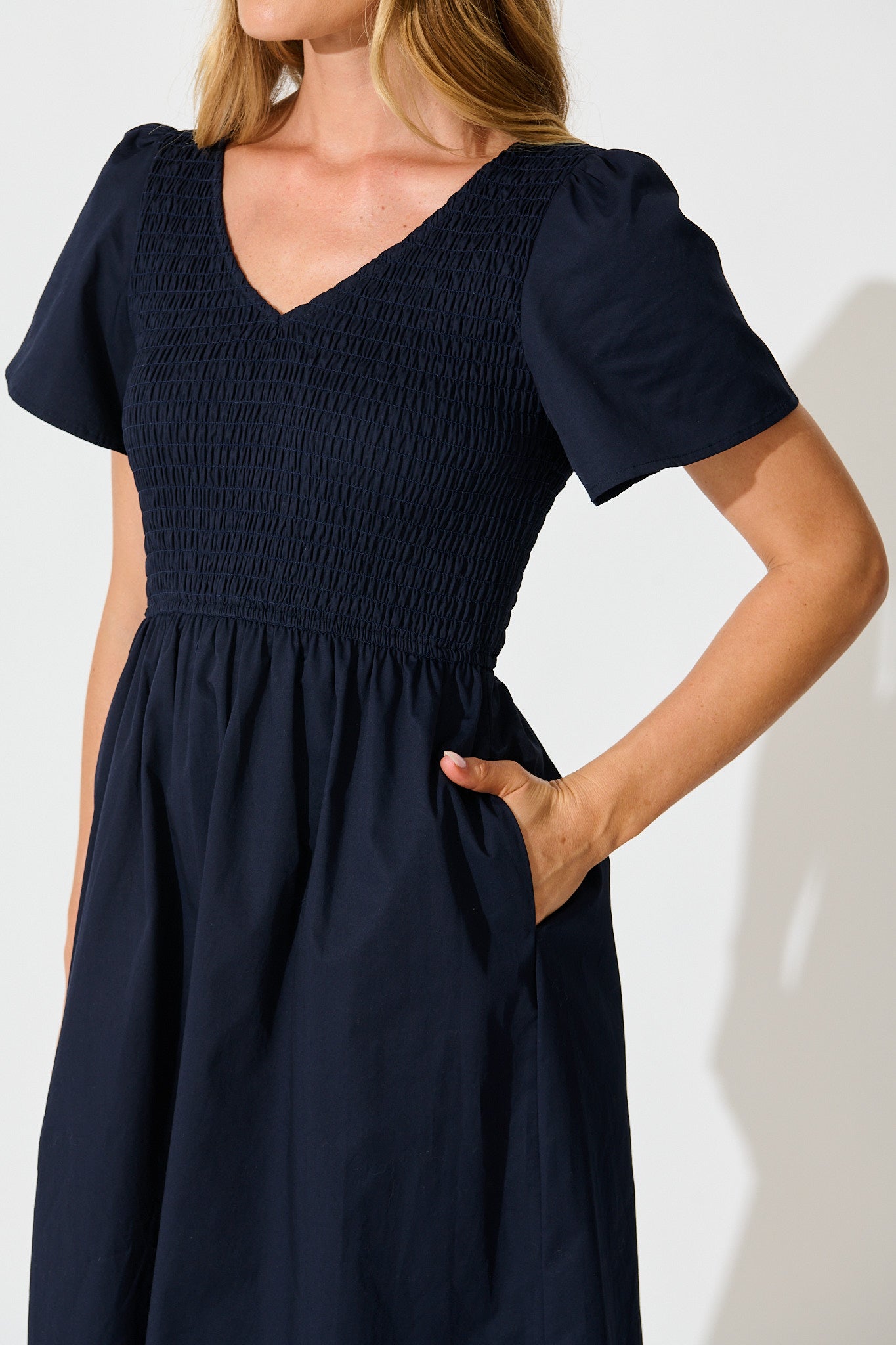 Zest Midi Dress in Navy Cotton