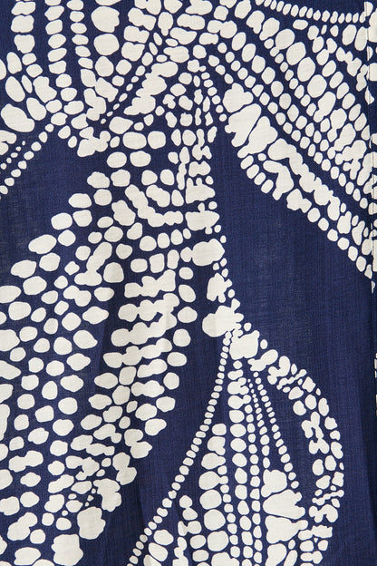 Clara Maxi Shirt Dress in Navy with White Print