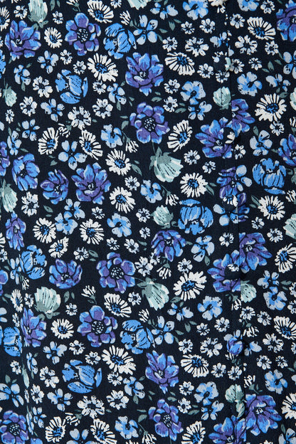 Flourish Midi Skirt in Navy with Blue Floral