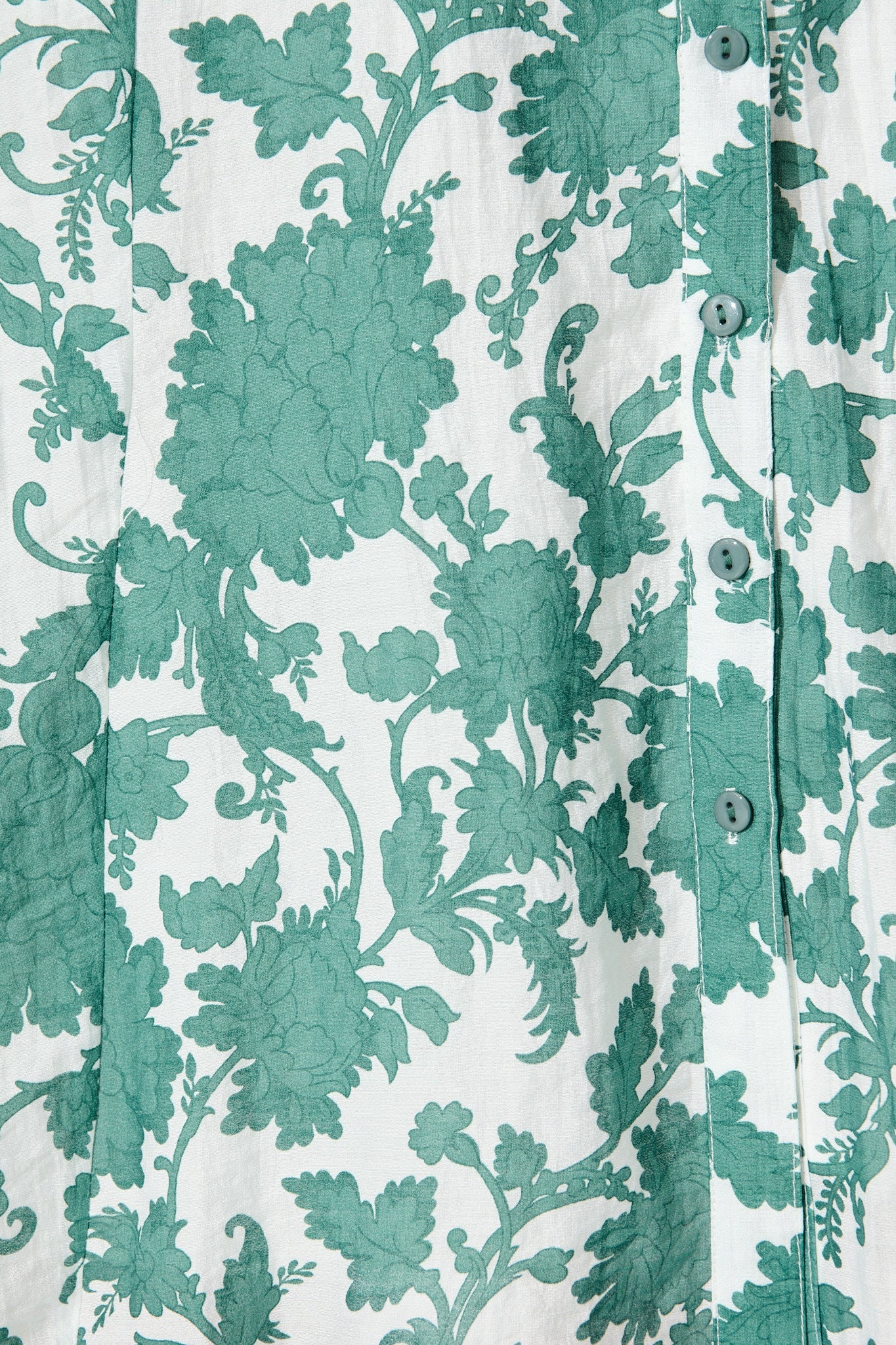 Farida Midi Dress in White with Green Floral Cotton Blend