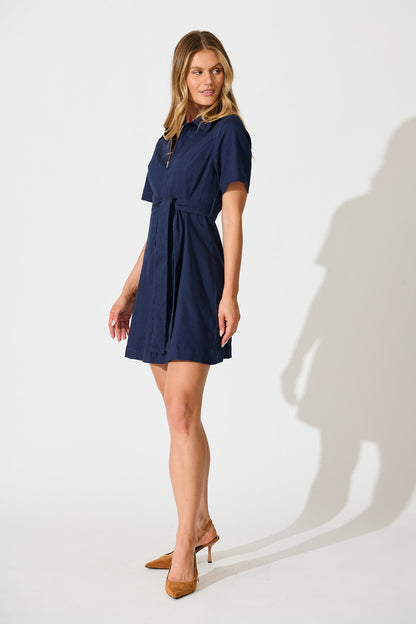 Lexie Zip Dress in Navy Cotton