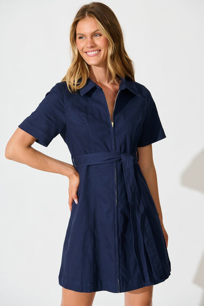 Lexie Zip Dress in Navy Cotton