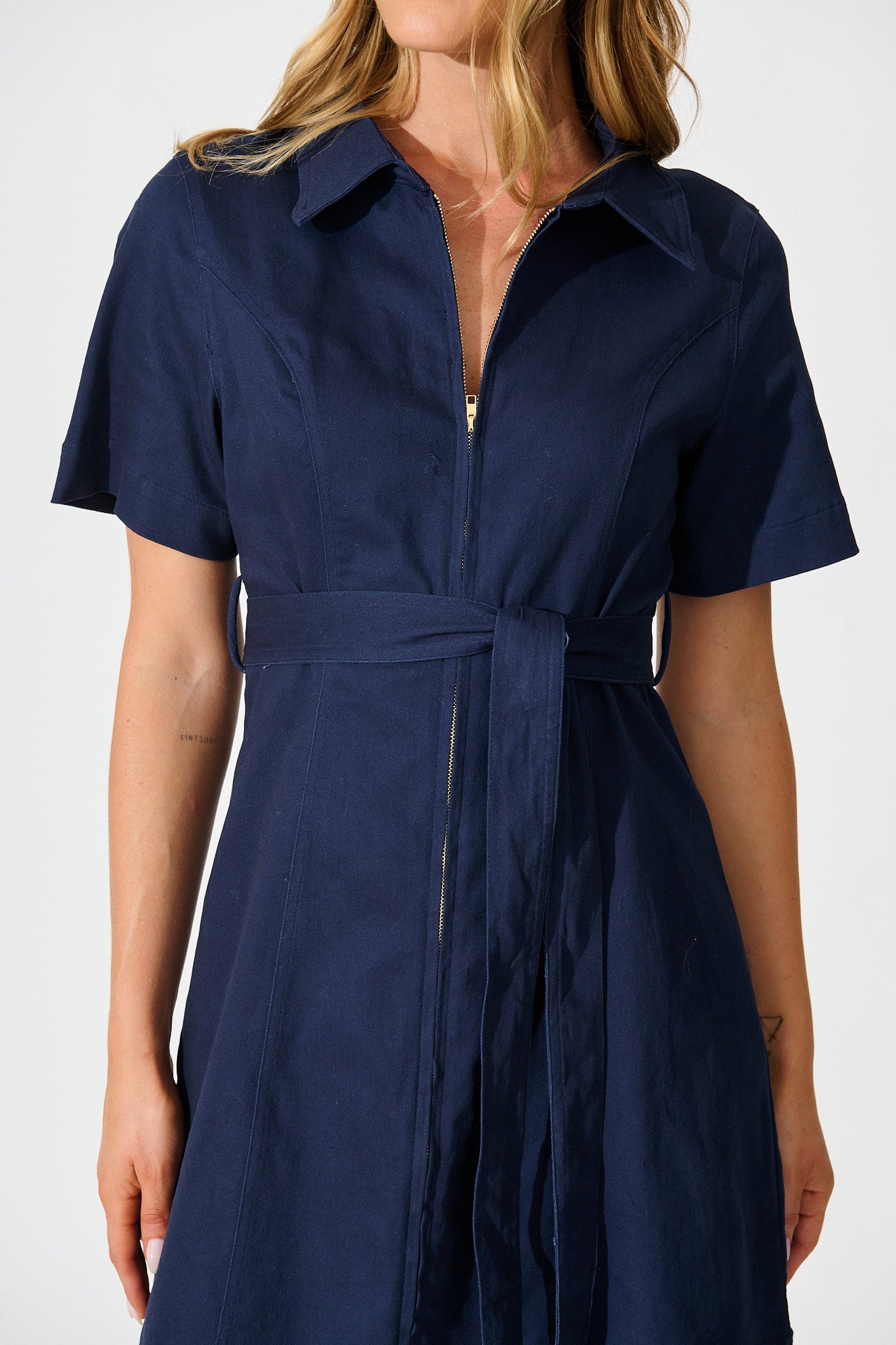 Lexie Zip Dress in Navy Cotton