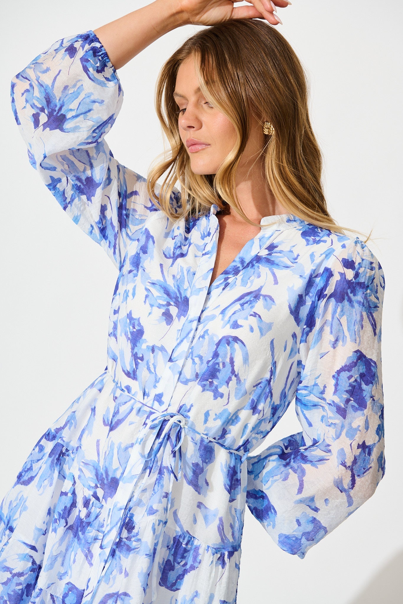 Cabana Dress in White and Blue Print