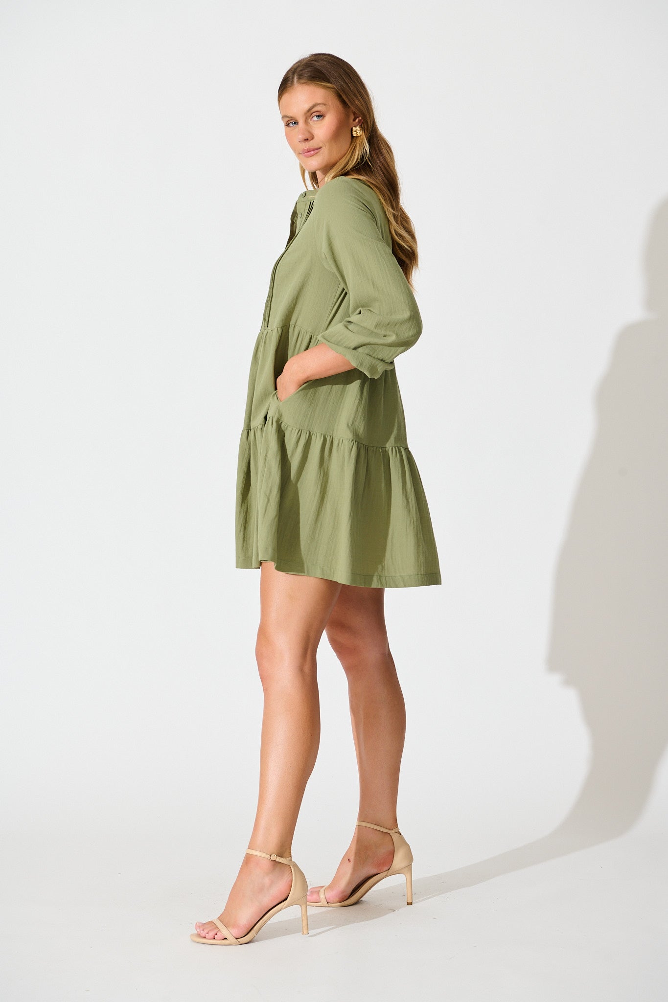 Inca Shirt Dress In Green Cotton
