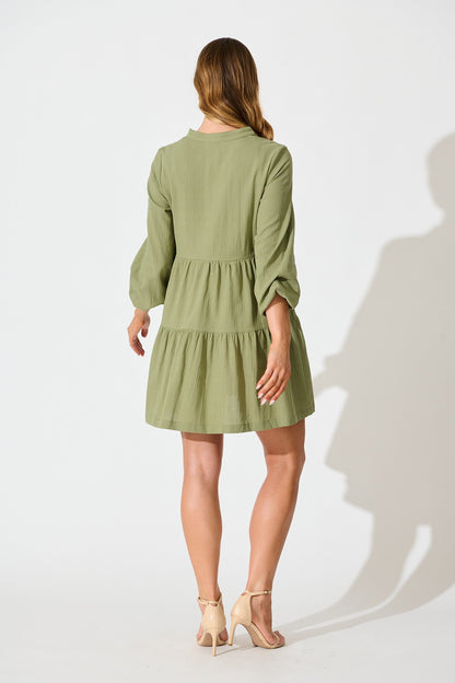 Inca Shirt Dress In Green Cotton