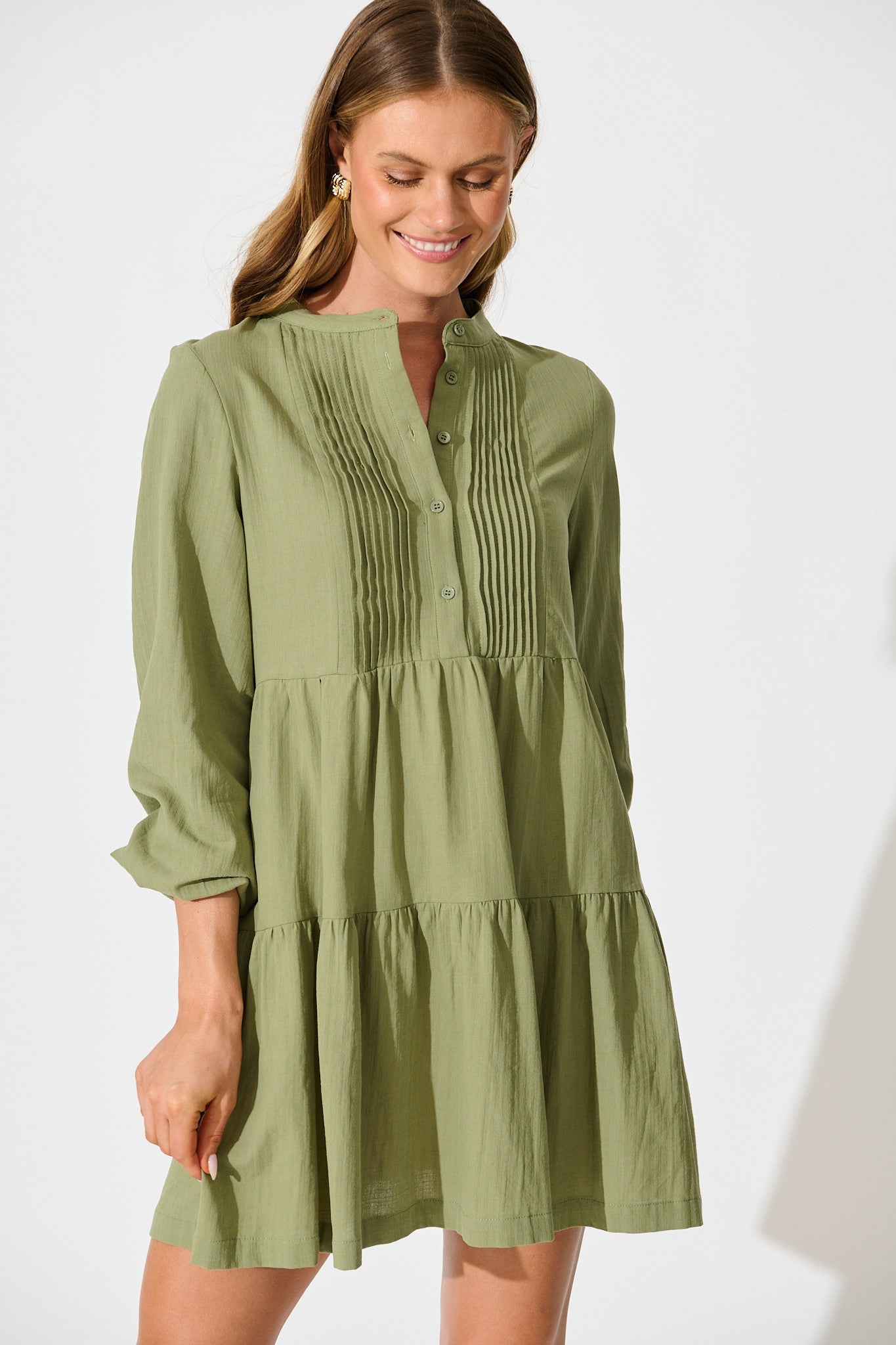 Inca Shirt Dress In Green Cotton