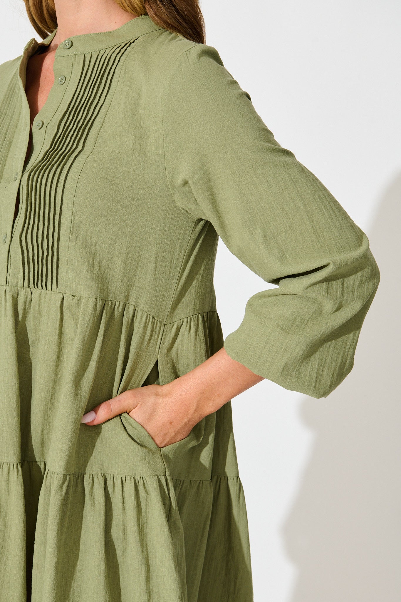 Inca Shirt Dress In Green Cotton