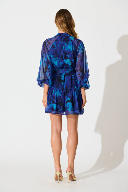 Mica Dress in Blue Watercolour Chiffon