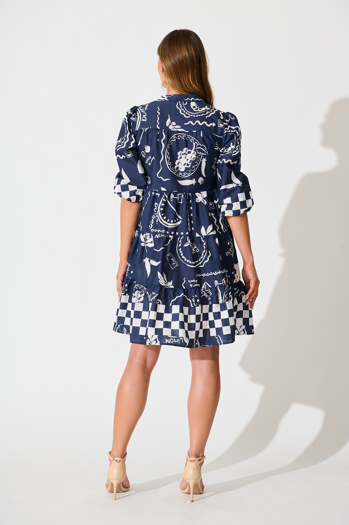 Heartvale Smock Dress in Navy with White Cotton