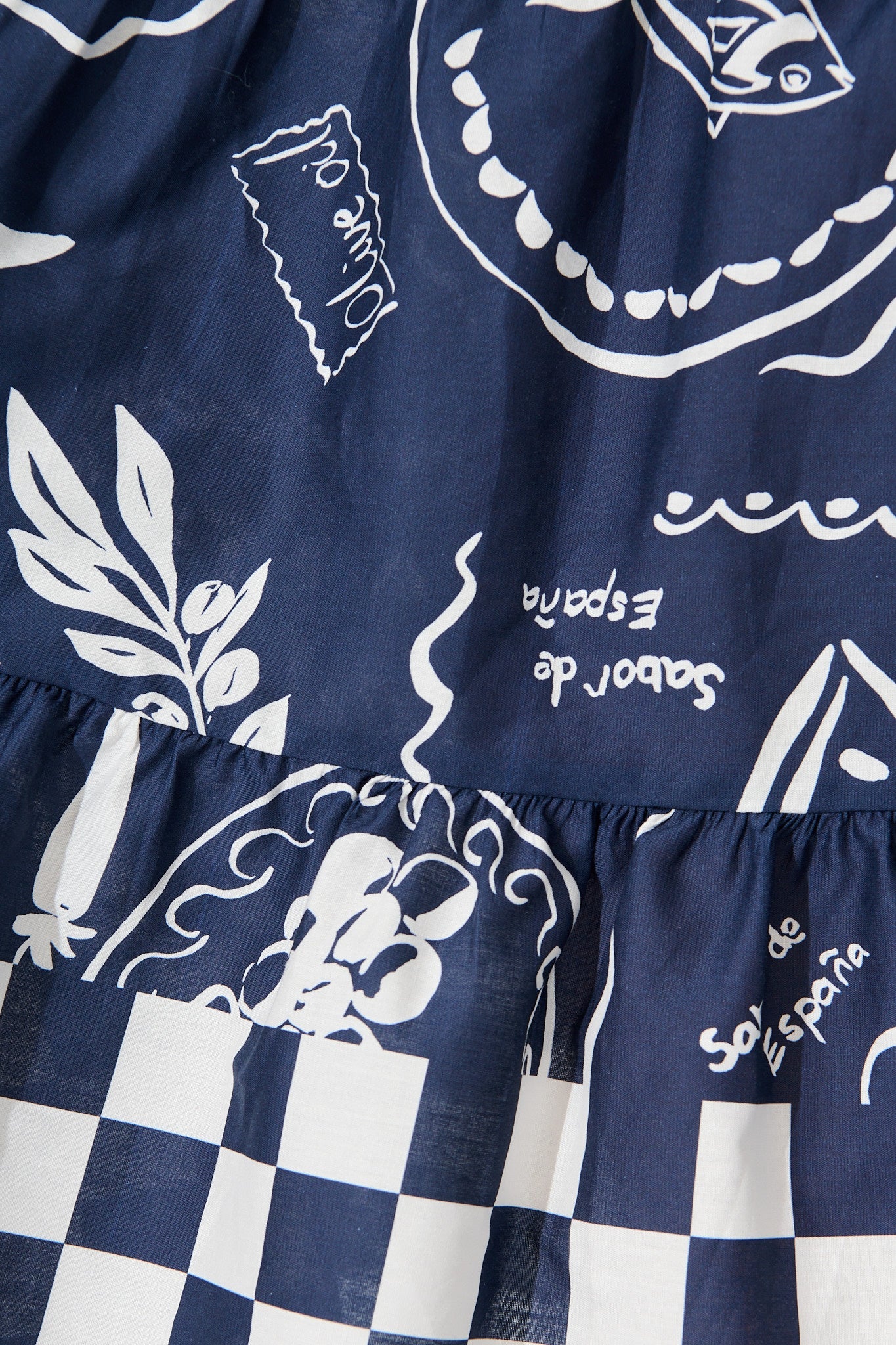 Heartvale Smock Dress in Navy with White Cotton
