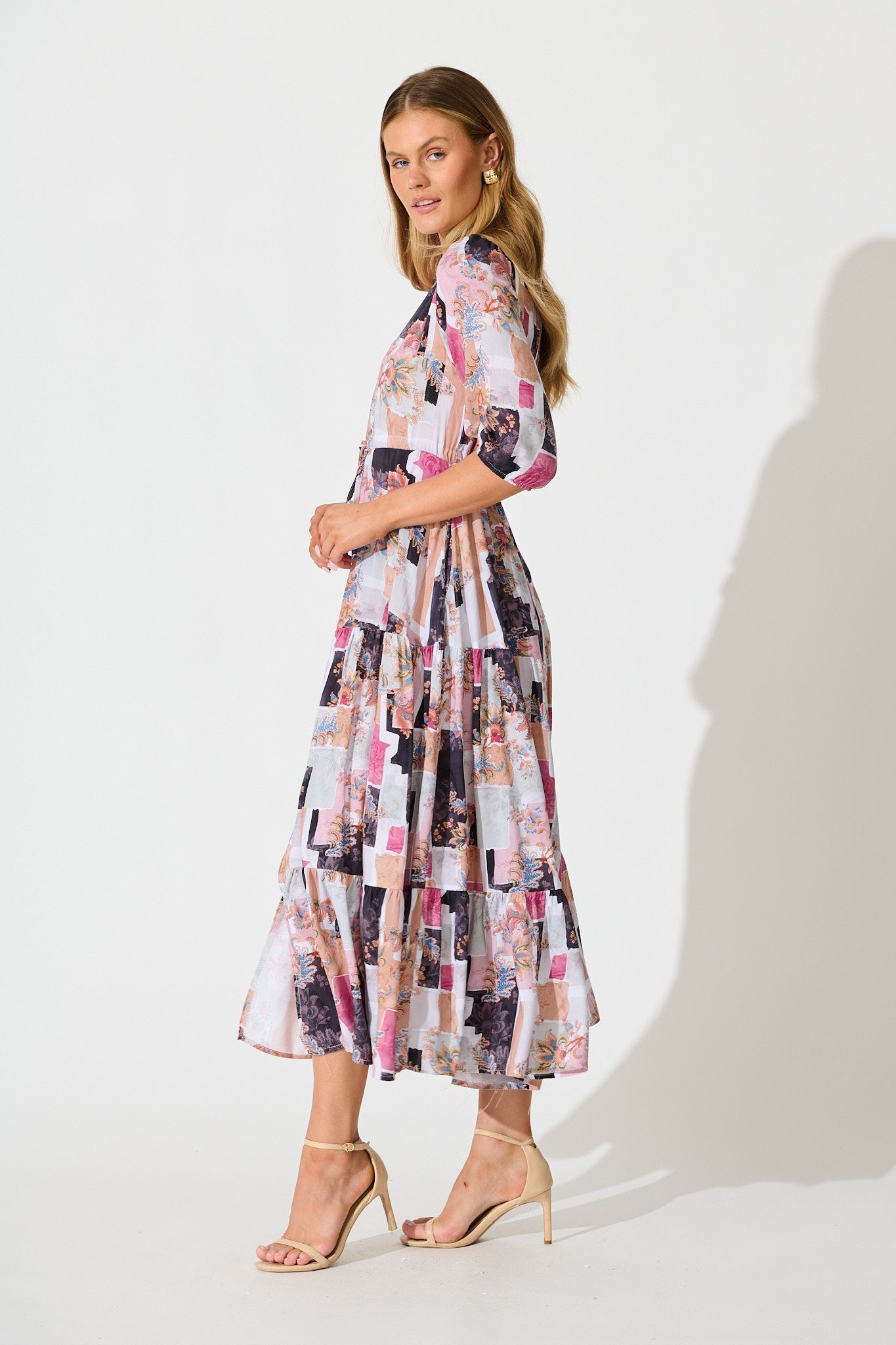 Ivanna Midi Dress in Multi Patchwork Print