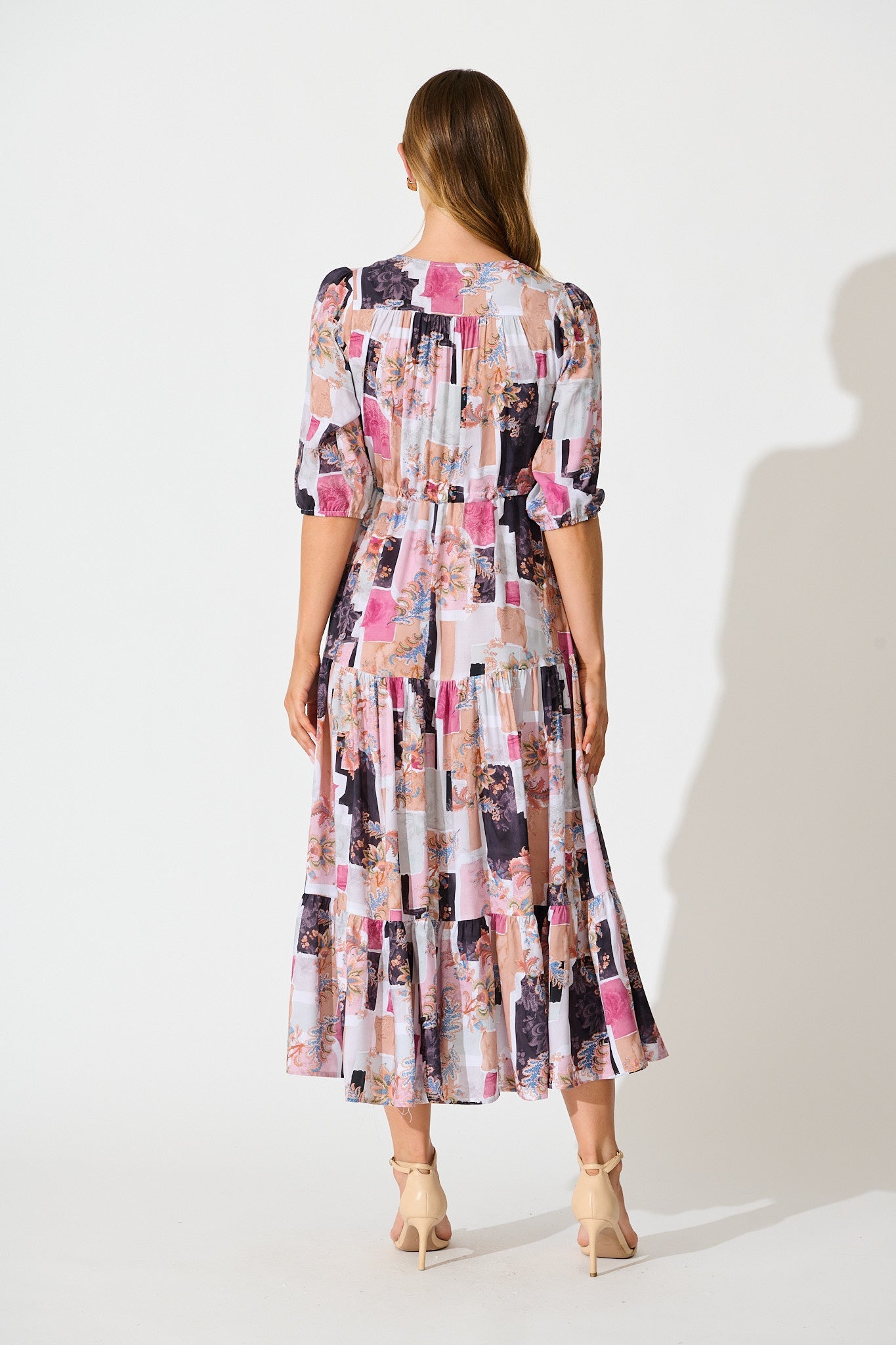 Ivanna Midi Dress in Multi Patchwork Print