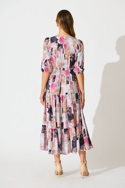 Ivanna Midi Dress in Multi Patchwork Print