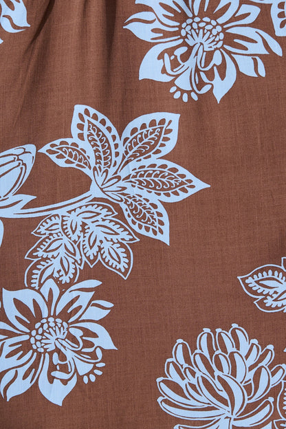 Infinite Maxi Shirt Dress in Brown with Cornflower Blue Floral