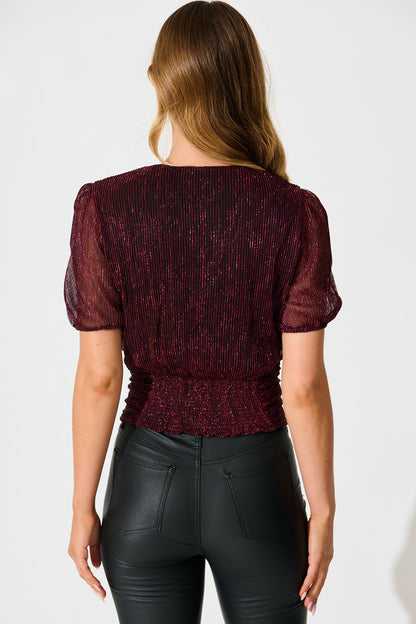 Whisked Away Top in Wine Lurex
