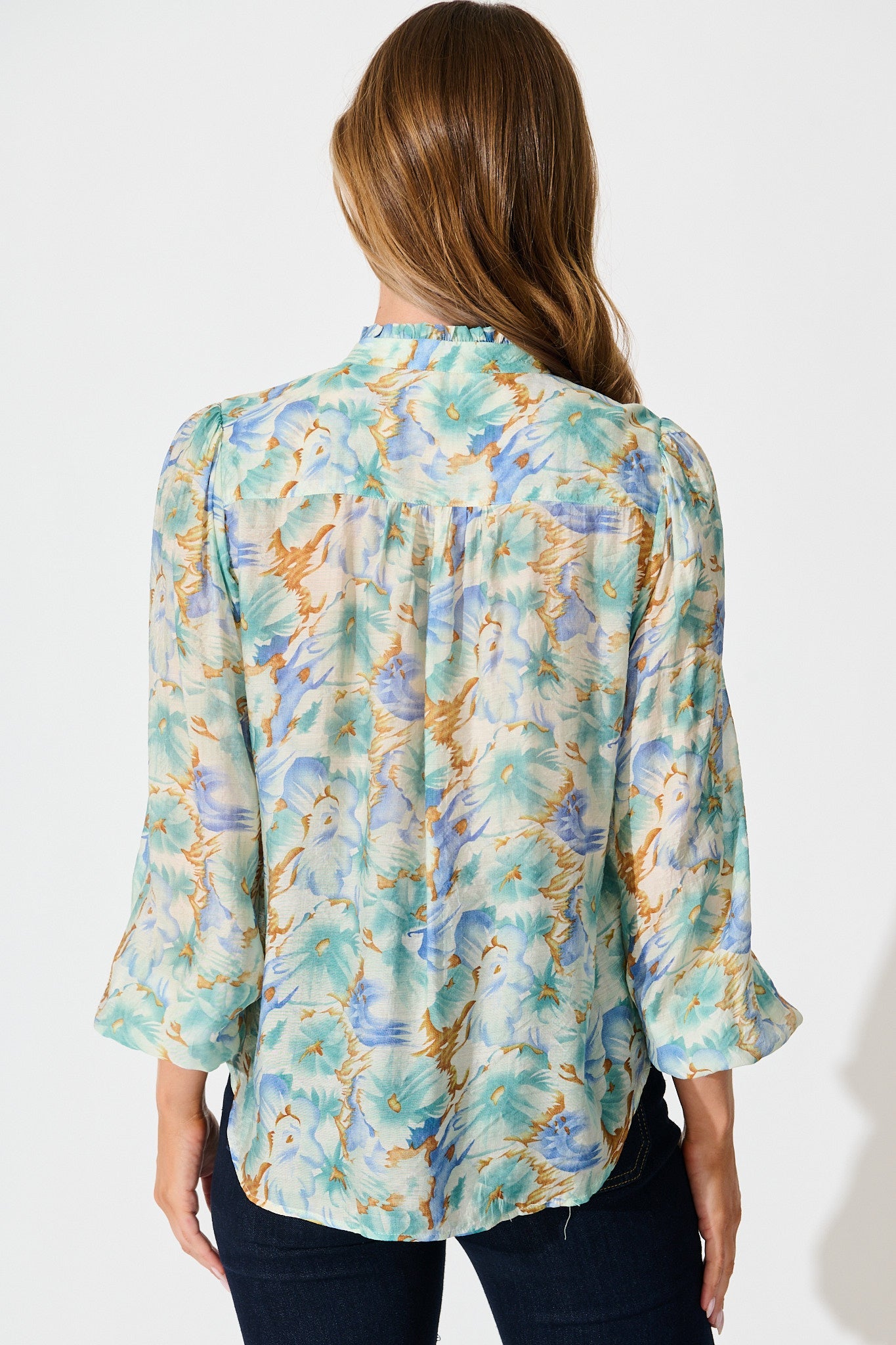 Cynthia Top in Green and Blue Floral