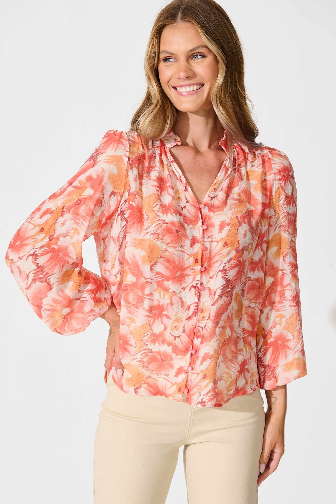 Cynthia Top in Tangerine Floral