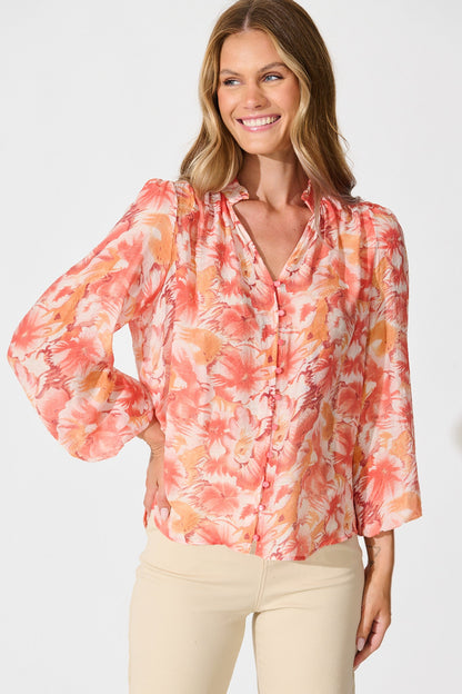 Cynthia Top in Tangerine Floral