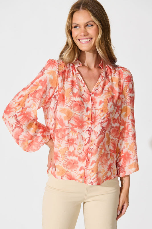 Cynthia Top in Tangerine Floral