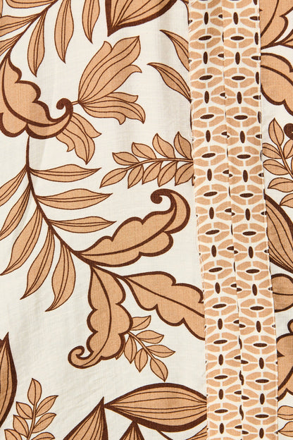 Graceful Top in Cream with Brown Leaf