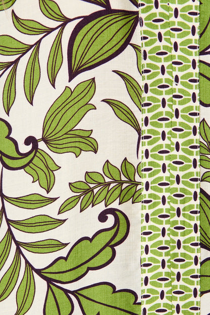 Graceful Top in Cream with Green Leaf