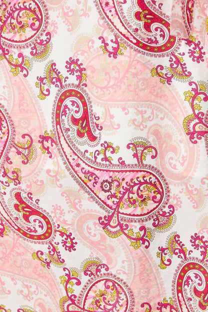 Eliza Maxi Dress in White with Pink Leaf Print