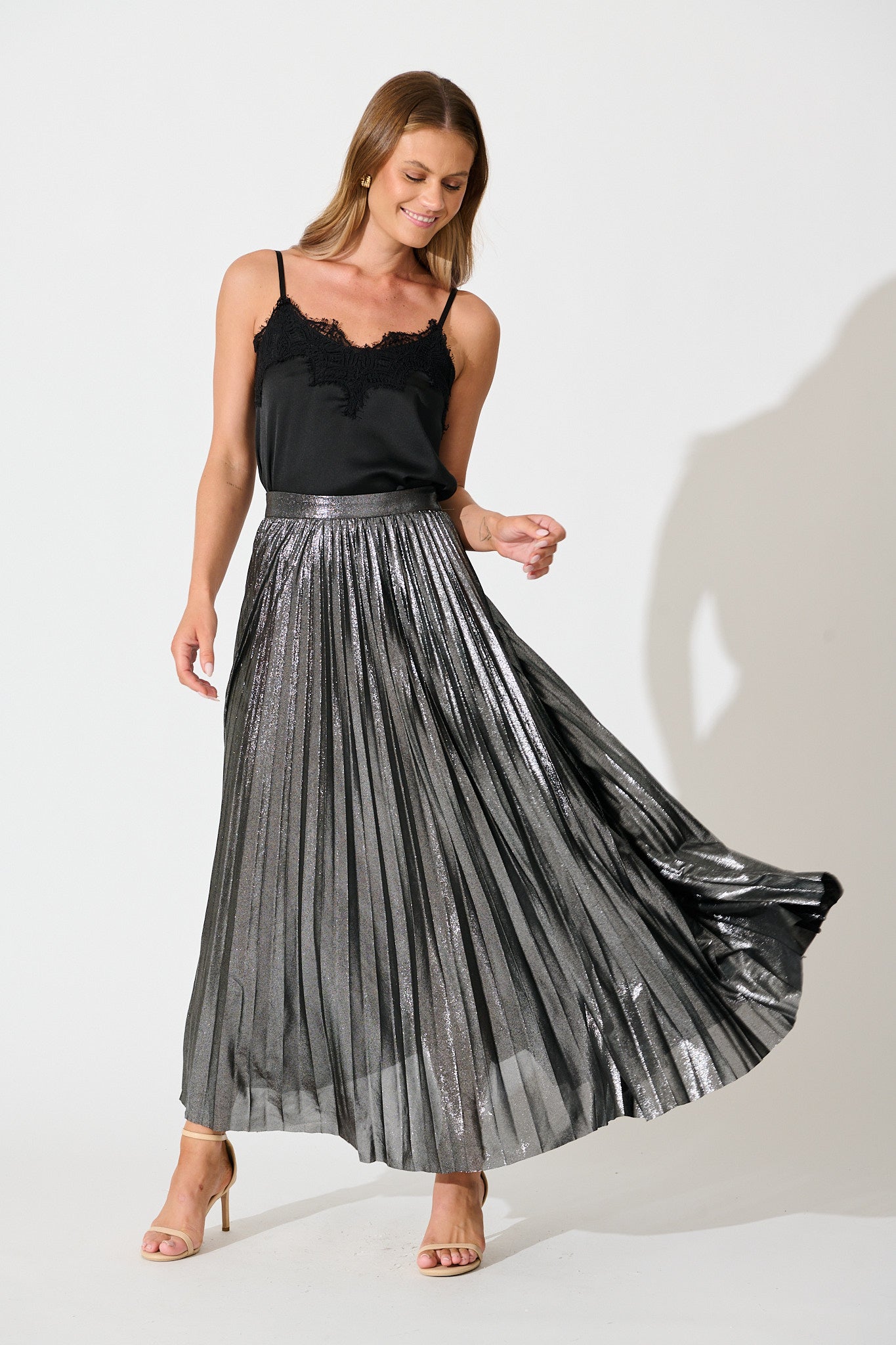 Milani Maxi Pleat Skirt in Silver