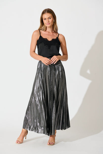 Milani Maxi Pleat Skirt in Silver
