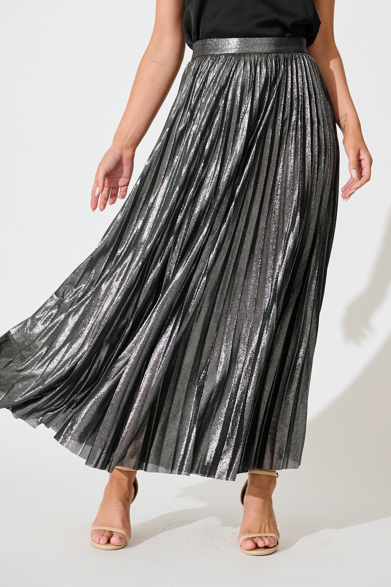 Milani Maxi Pleat Skirt in Silver