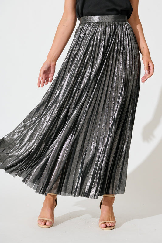 Milani Maxi Pleat Skirt in Silver