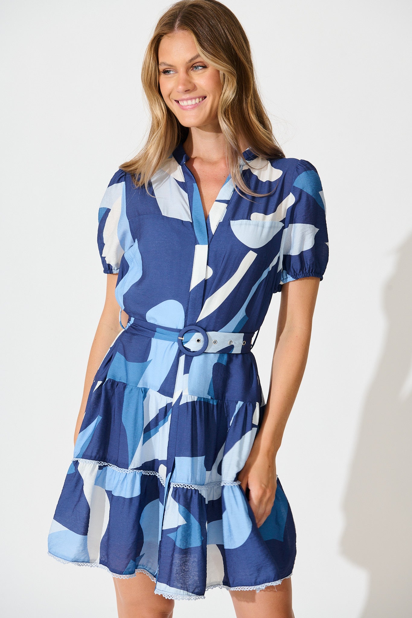 Lohan Dress in Navy with Blue Print