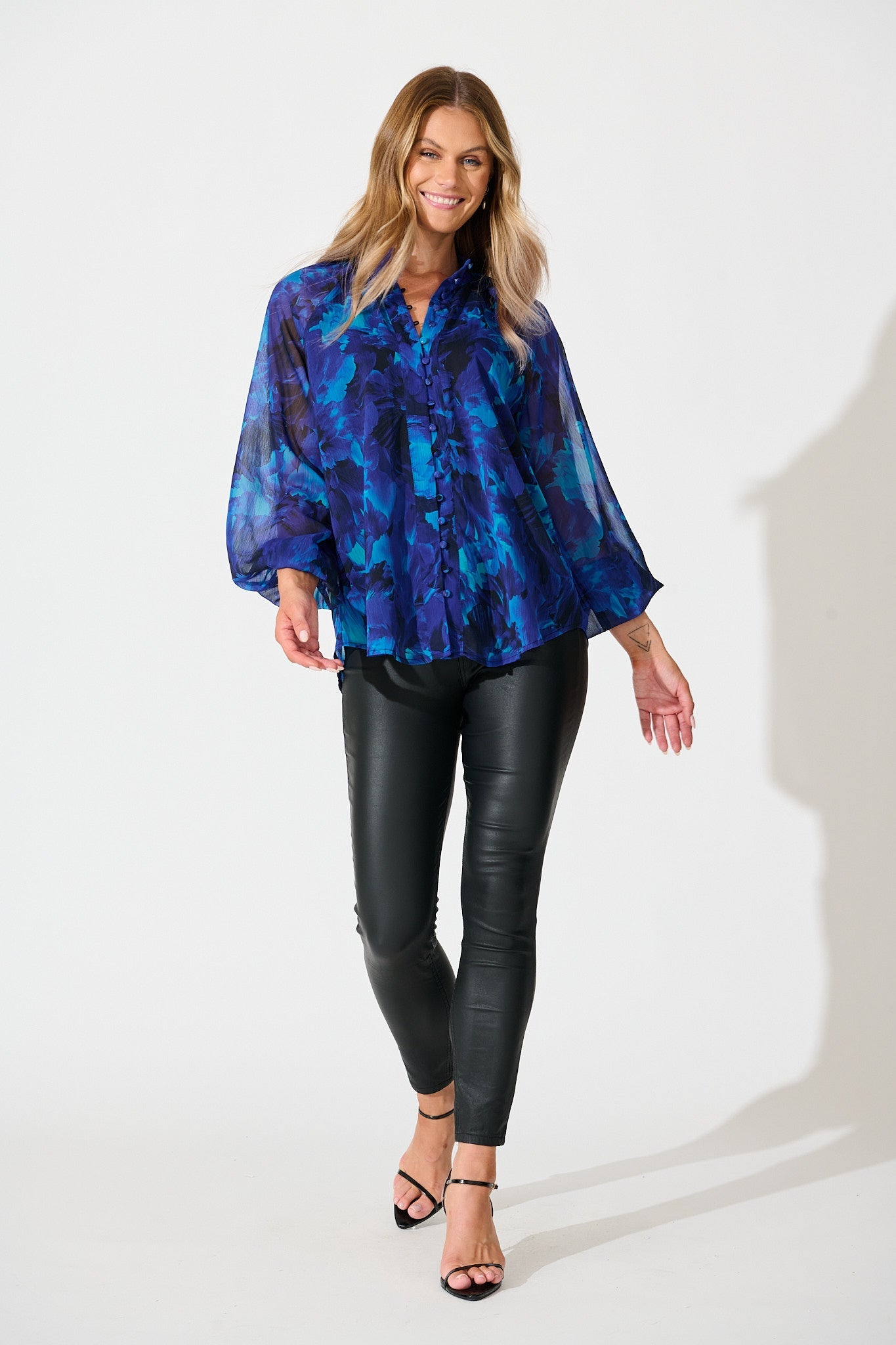 Melina Top in Blue Watercolour Chiffon