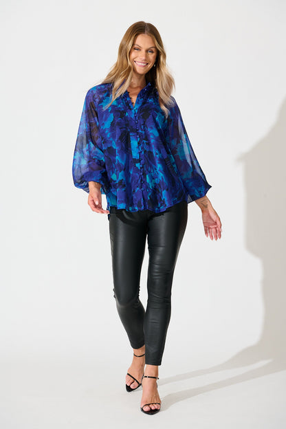 Melina Top in Blue Watercolour Chiffon