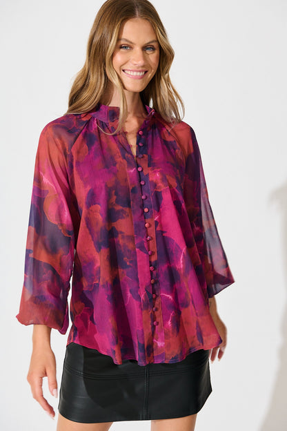 Melina Top in Purple Watercolour Chiffon