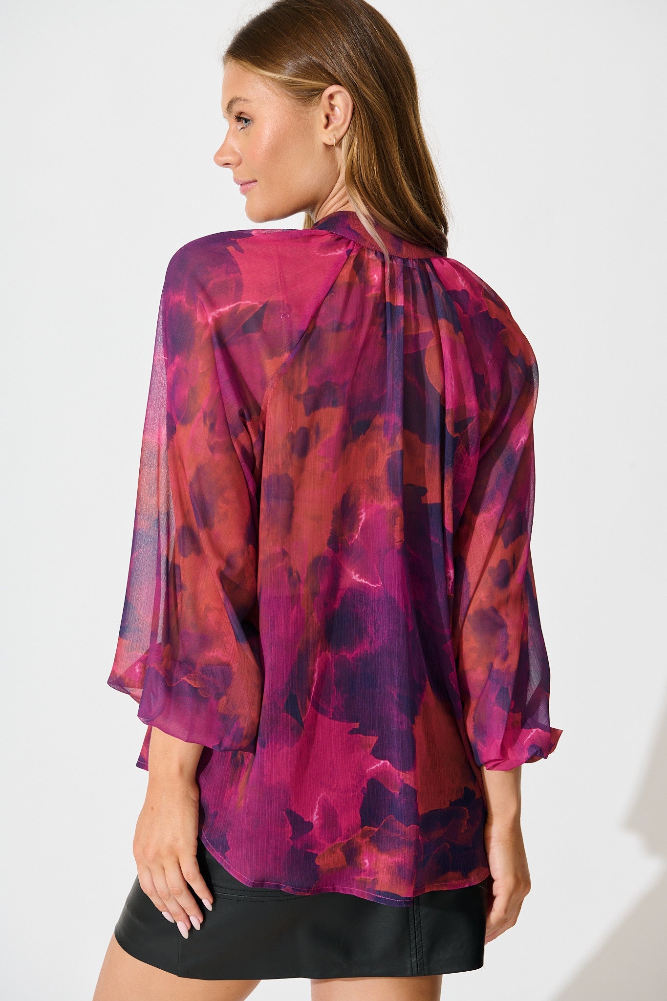 Melina Top in Purple Watercolour Chiffon
