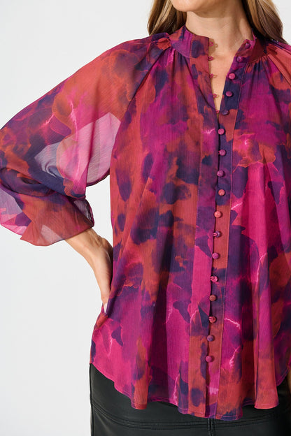Melina Top in Purple Watercolour Chiffon
