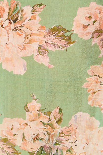 Lynelle Shirt in Green Floral with White Contrast Trim