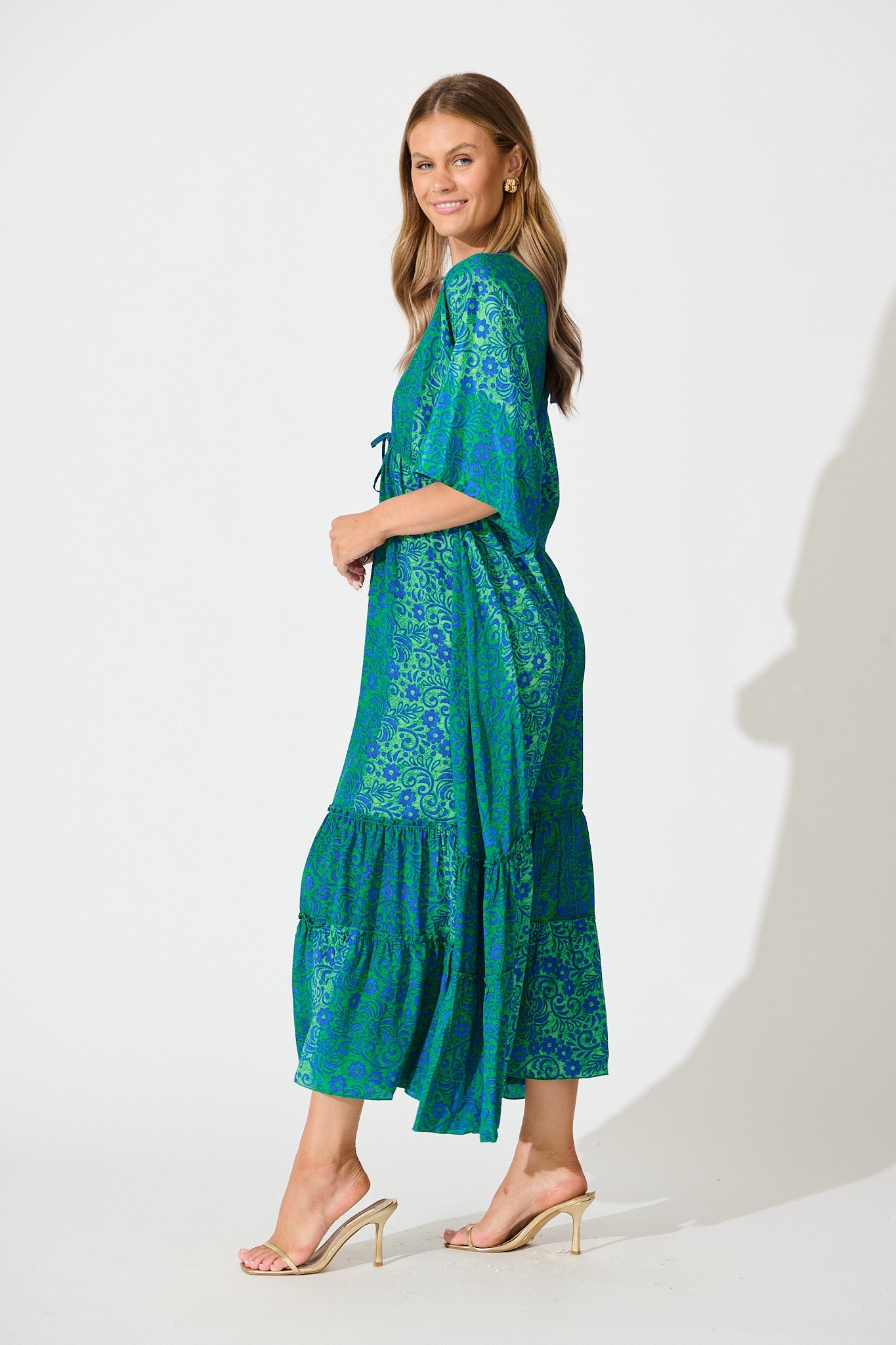 Admire You Maxi Dress in Green with Blue Floral
