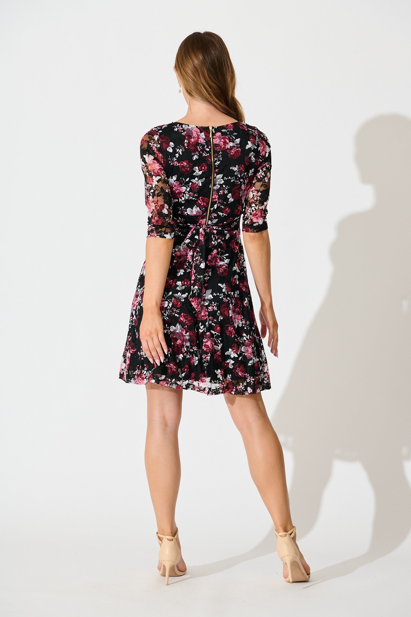Loula Dress in Black with Multi Red Floral