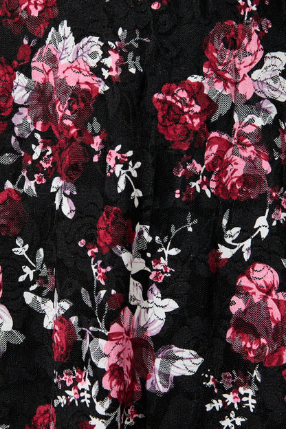 Loula Dress in Black with Multi Red Floral