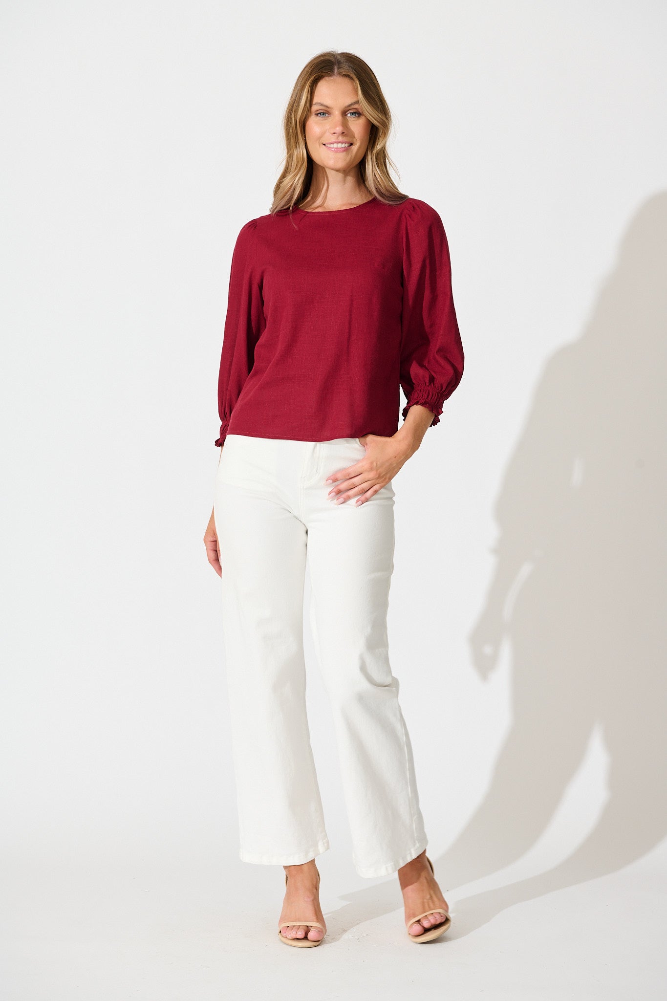 Lanie Top in Wine Cotton Linen